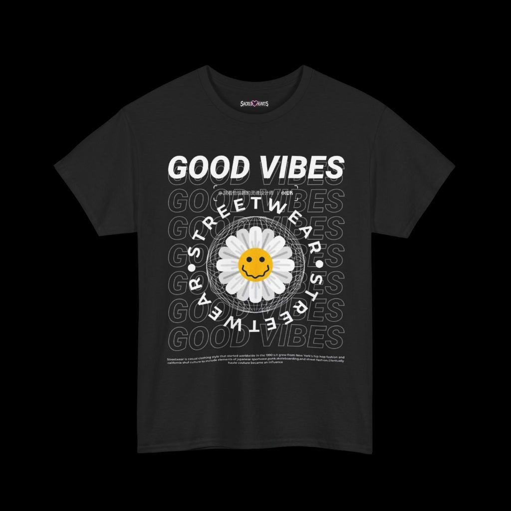 Good Vibes Daisy Tee — Smiley Flower Graphic T-Shirt