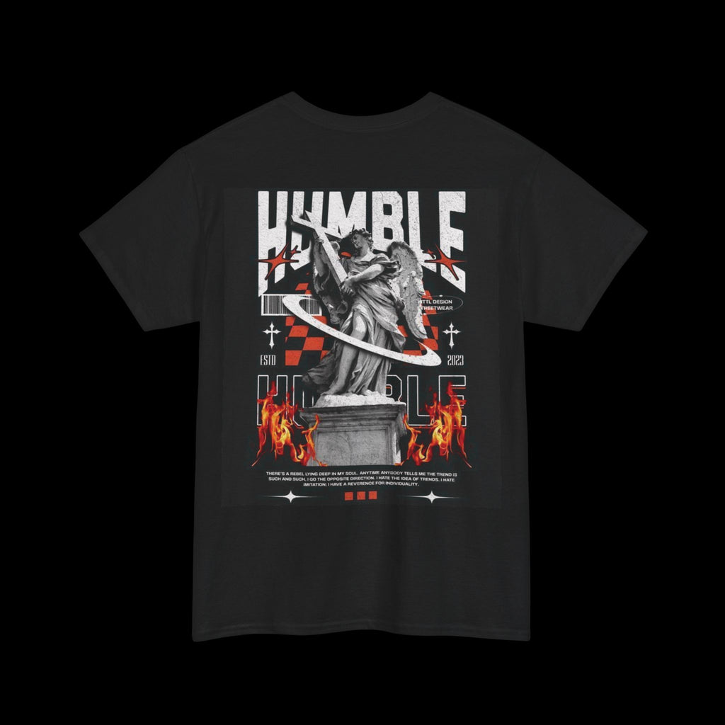 Humble Icon Statue Graphic Tee — Retro Flames & Checkerback Streetwear